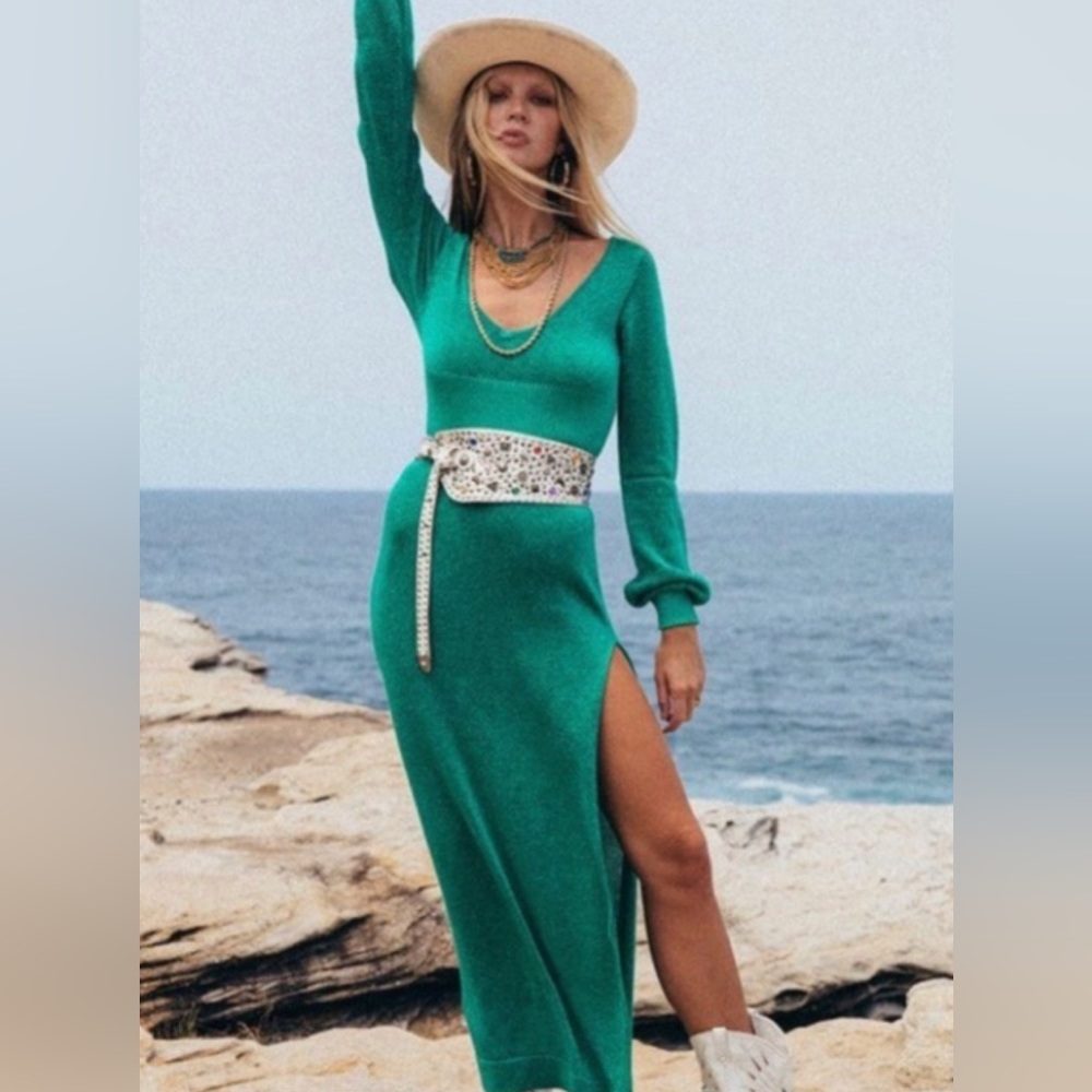 FOR TRADE Chasing Unicorns Seeing Stars Lurex Knit Dress in Emerald, size small